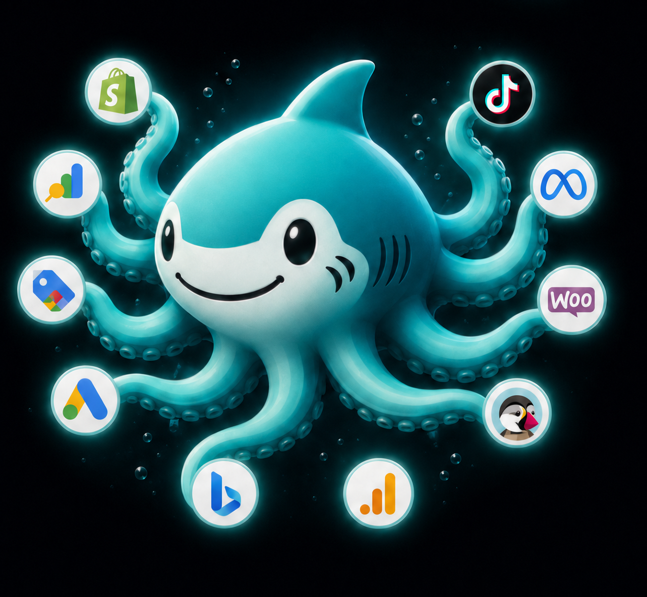 Lusca mascot connecting commerce tools to one AI workspace
